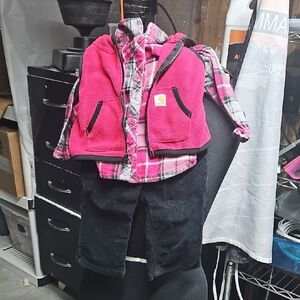Carhartt 3 Piece Set- Pink Vest with Plaid Shirt and Black Pants (T1.B5.11)